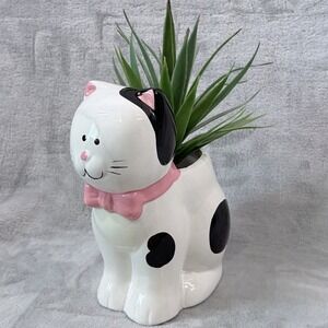 Cute Ceramic Cat Planter / Cachepot – Pink Bow Kitty – Decorative Only